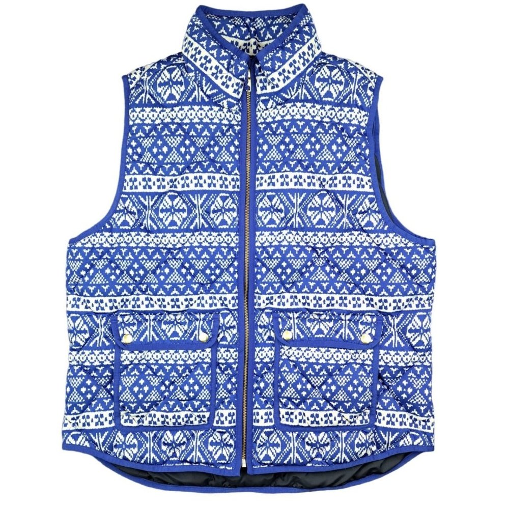 J. Crew Vest Down Feather Quilted Puffer Blue Snowflake Women Excursion XL Isle